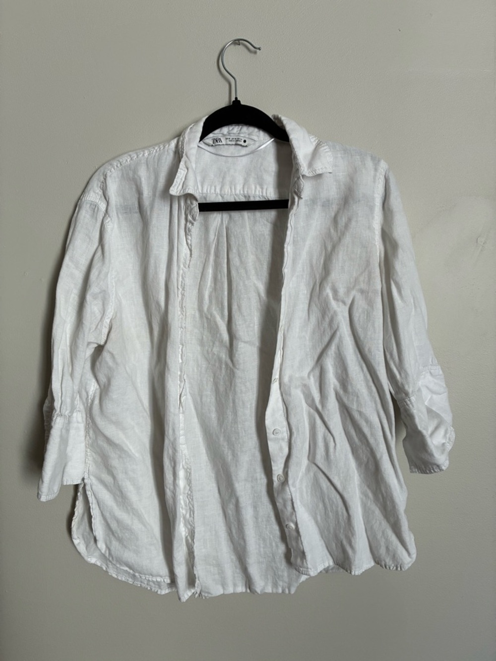 Zara White Linen Button-Up Shirt